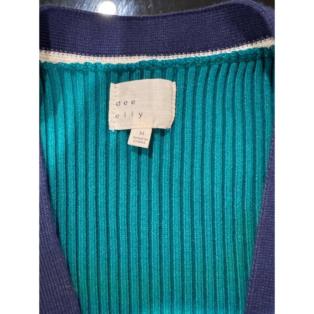 Dee Elly Teal Blue Purple Ribbed Knit Maxi Dress V Neck Cardigan M o2 - Picture 7 of 8